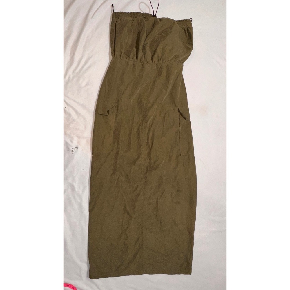Forever 21 Olive Green Utility Cargo Maxi dress Bungee Hem Size M